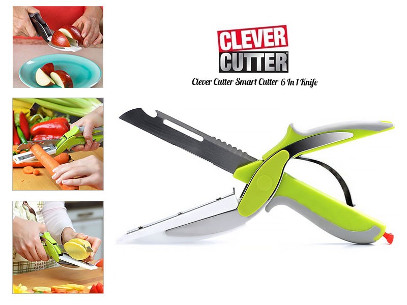 Multipurpose Clever Cutter, Food Scissors for Quick and Easy Cutting, Clever Cutter Kitchen Knife with Stainless Steel Blade for Vegetable and Fruits Cutting