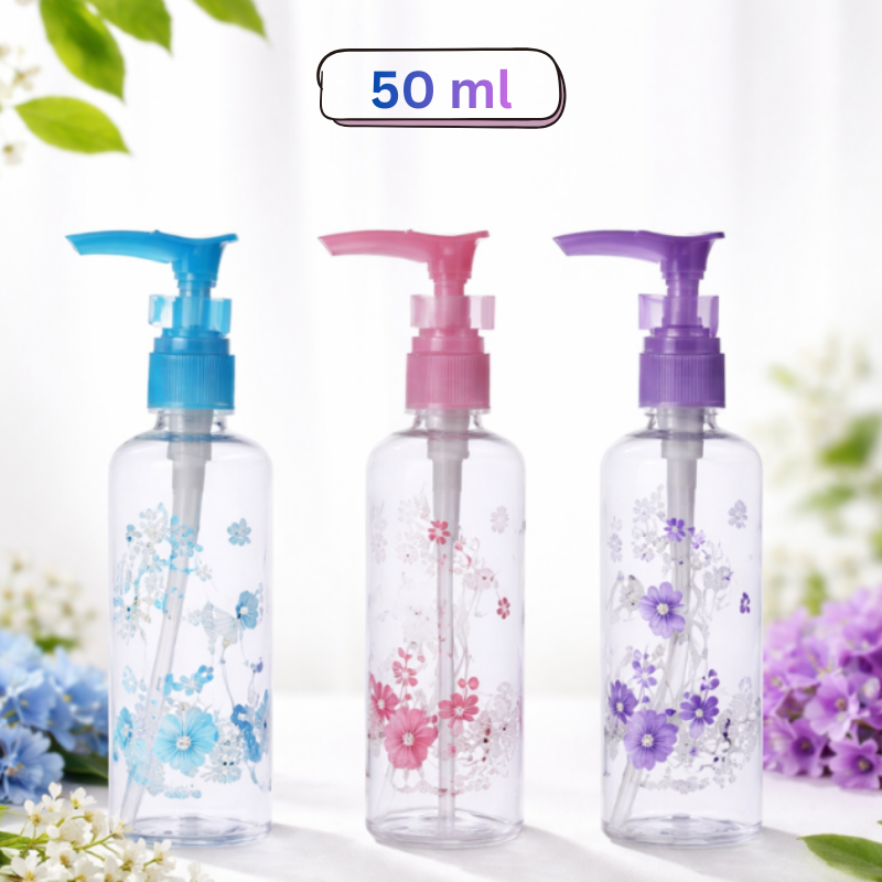 50 ml Refillable Travel Bottles with Pump & Safety Lock – Leak-Proof Plastic Dispensers for Lotion, Soap, Shampoo & Serum (Random color-Pack of 1)