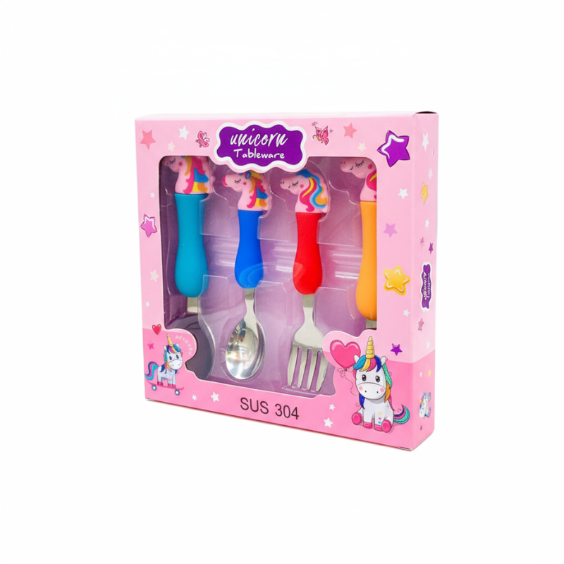 Unicorn Spoon & Fork Set for Kids – Stainless Steel Baby Cutlery Set of 4 (2 Forks + 2 Spoons)