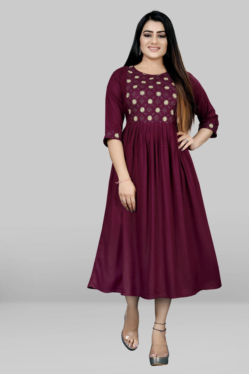Embroidered Viscose Rayon Anarkali Kurta for Women