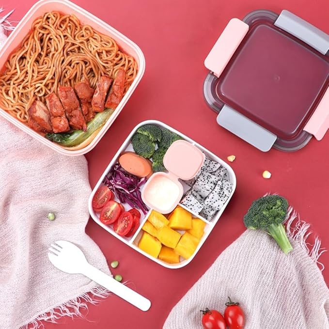 3 Compartment Plastic Lunch Box  for Office and Lunch Box for Kids Snacks Box (Random color)