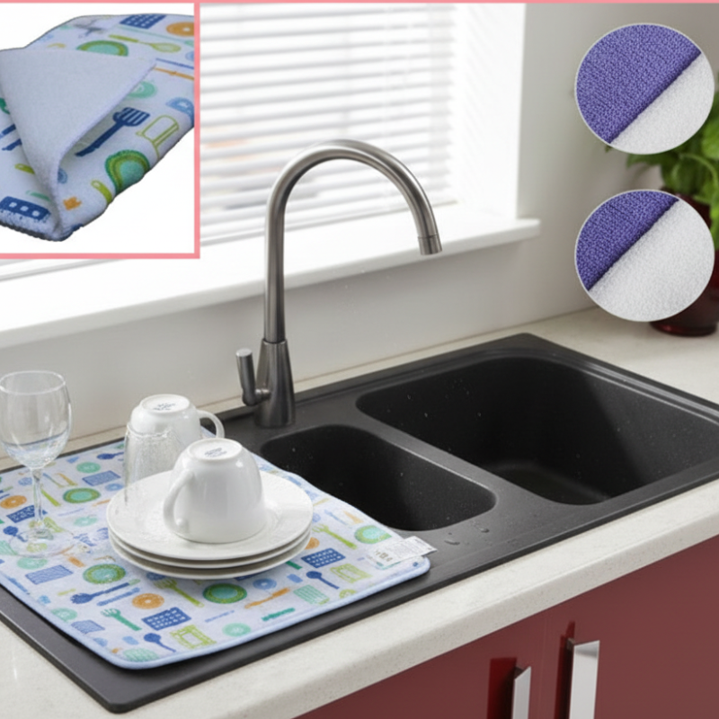 Printed Dish Drying Mat for Kitchen – Absorbent Microfiber Drying Pad for Dishes, Cups & Utensils (Random Print-Pack of 1)