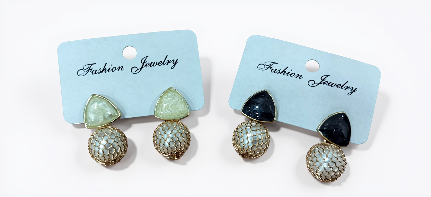 Triangle & Gold Mesh Drop Earrings - Statement Pearl Sphere Dangle Jewelry(Random color-1 Pair)