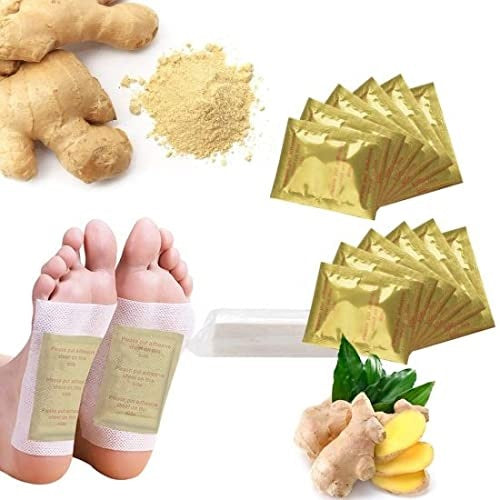 Gold Detox Foot Patch, Ginger &amp; Salt Adhesive Patches for Foot Care, Body Cleansing, Pain Relief, Relieve Stress, Relaxation, Organic Natural ingredients