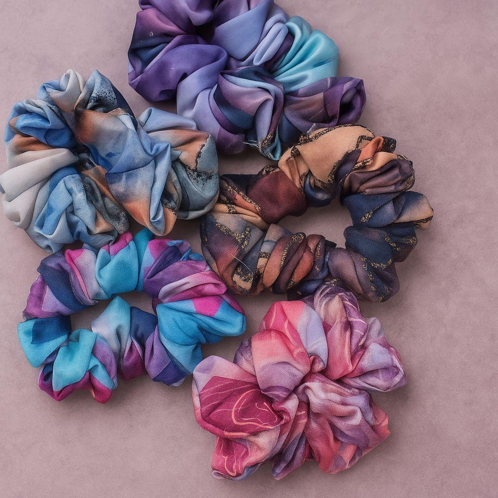 Printed Satin Silk Scrunchies (Large Size)