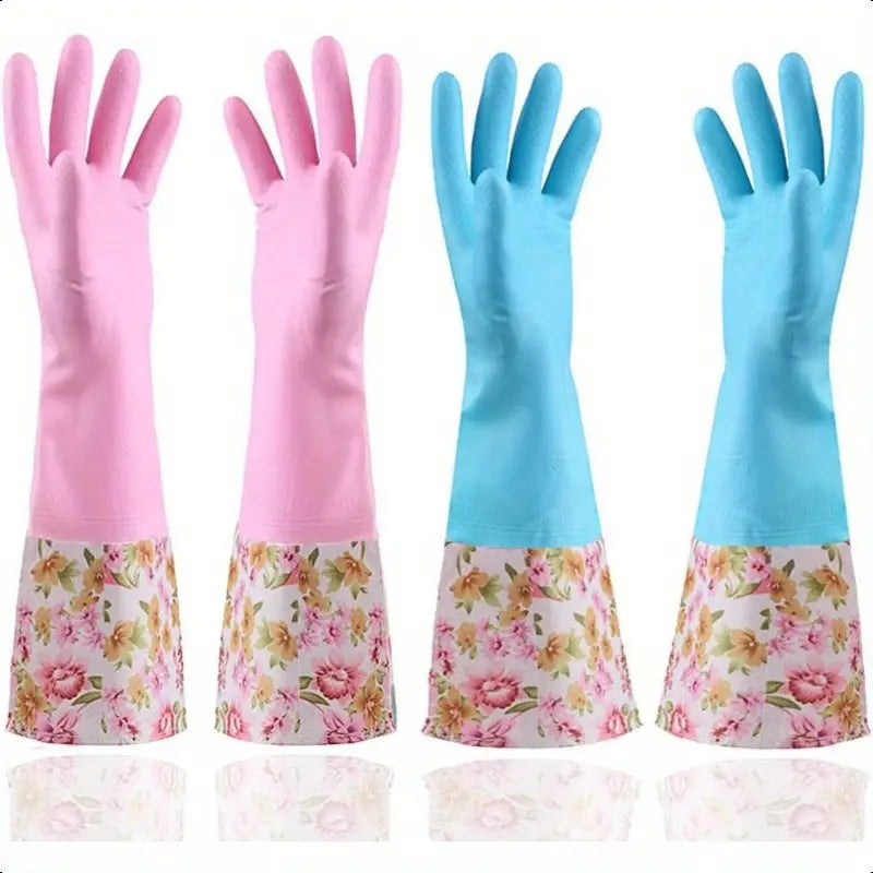 1 Pair Rubber Gloves for Kitchen, Dishwashing & Laundry - Long, Waterproof, Durable, PVC-Free, Warm Fleece Lined Cleaning Gloves, Dishwashing Gloves