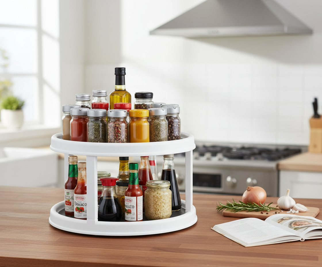 Double Layer Rotating Tray – 10-Inch Turntable Spice Rack Organizer for Kitchen, Pantry & Vanity (Pack of 1)