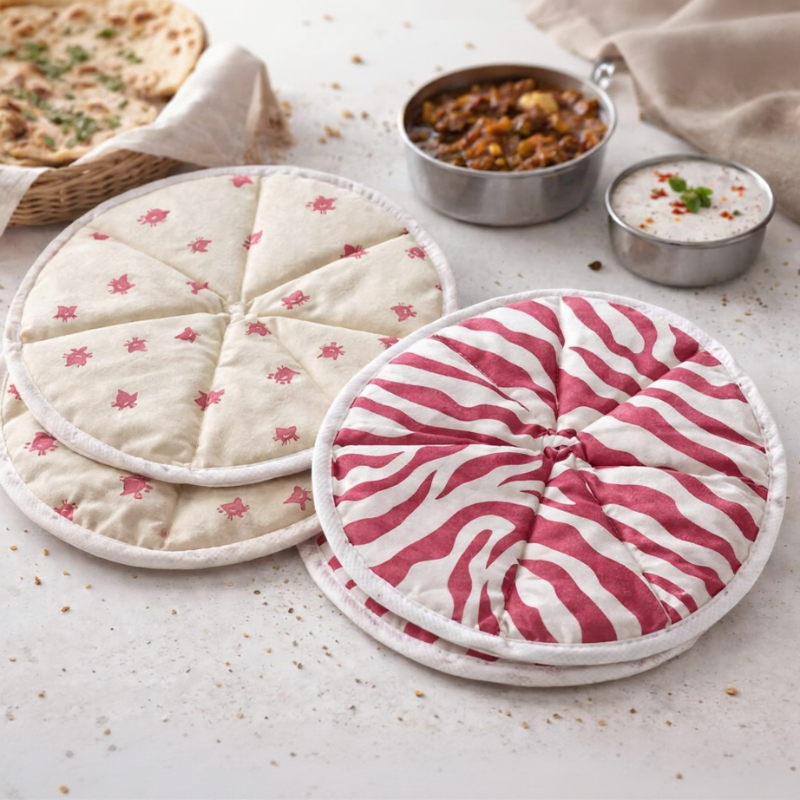 Kitchen Combo Set – 2Pc Roti Cover (19x19 cm) + 1Pc Roti Mat (35x44 cm) + 1Pc Dish Drying Mat (57x41 cm) | Multipurpose Kitchen Essentials(Random Design)