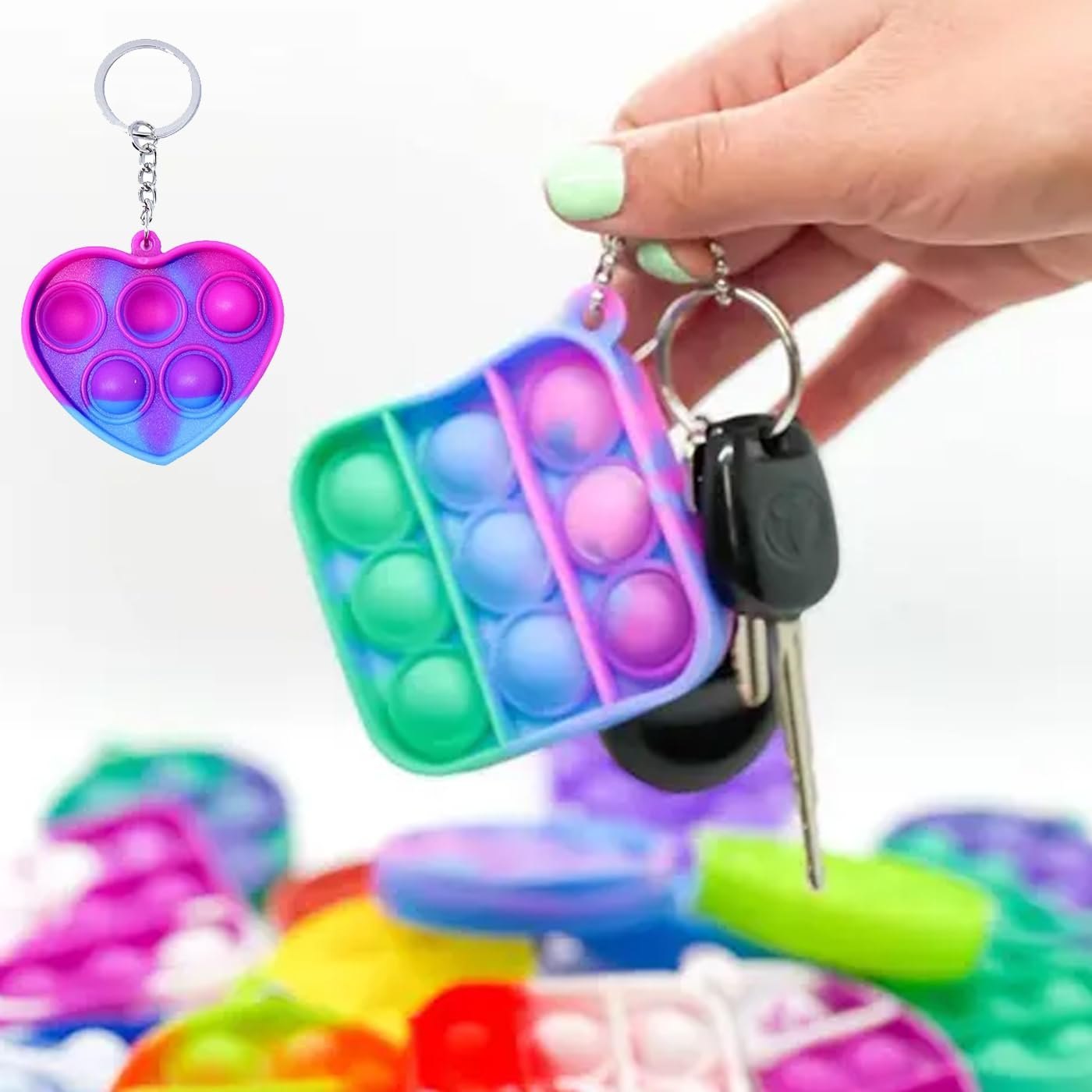 Pop It Keychain  – Silicone Fidget Toy Keyring for Stress Relief & Fun Play (Pack of 4)