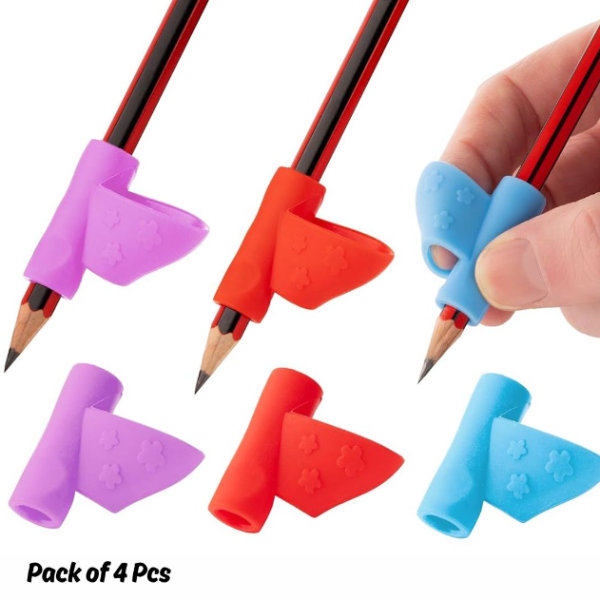 Silicone Pencil Grip Set – Ergonomic Writing Holder for Kids & Adults (Random color-Pack of 4 Pcs)