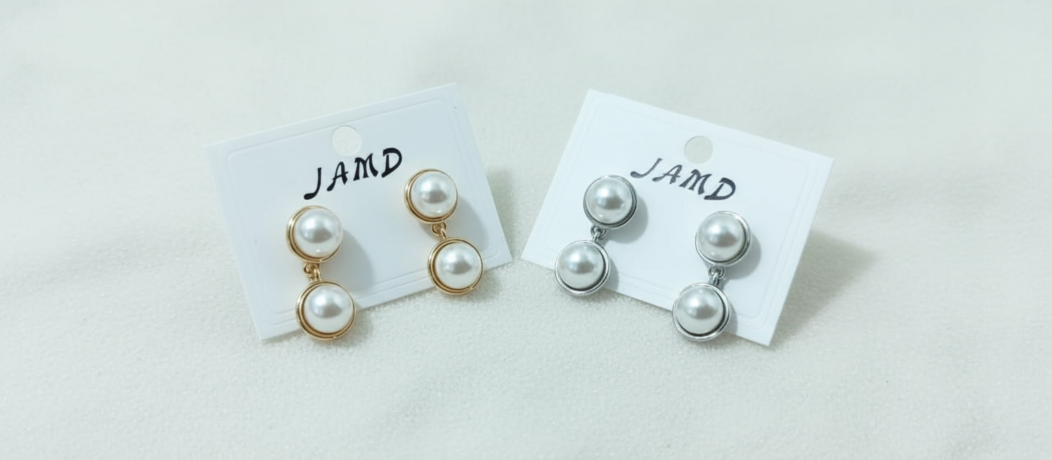 Elegant Double Faux Pearl Drop Earrings - Classic Gold or Silver Tone Dangle Jewelry for Women (Random color-1 Pair)