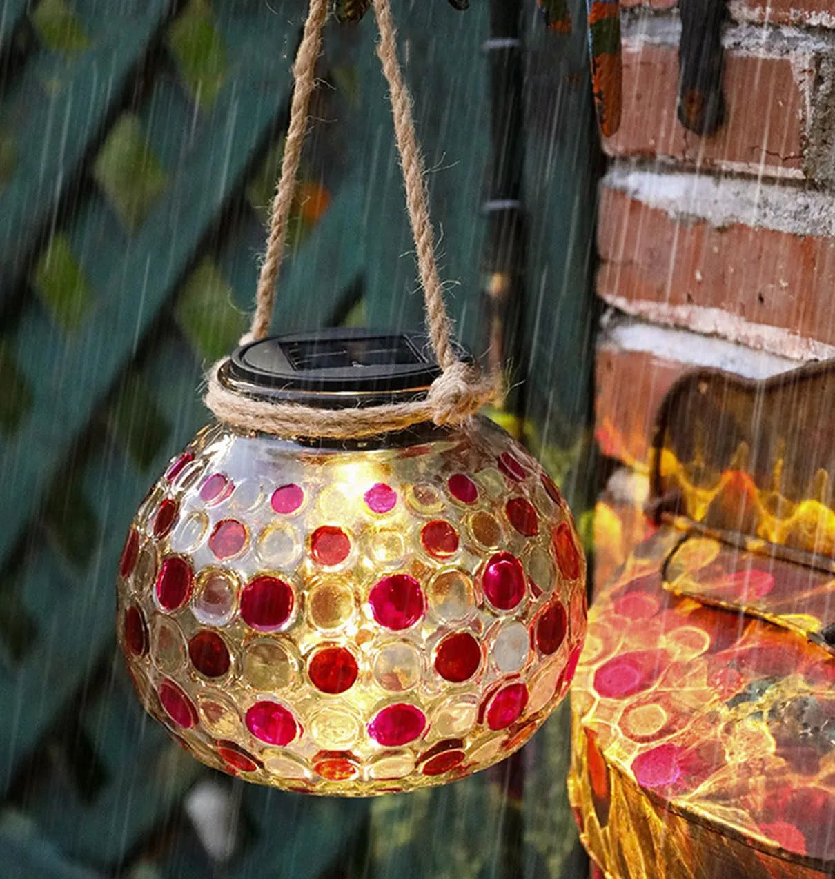 Crystal glass solar table lamp resting on a wooden surface, radiating soft color-changing lights for evening ambiance - Home Decor Items, Home Accessories
