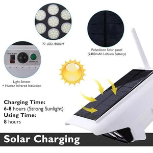 Solar-powered motion detection light for home security with 77 LEDs