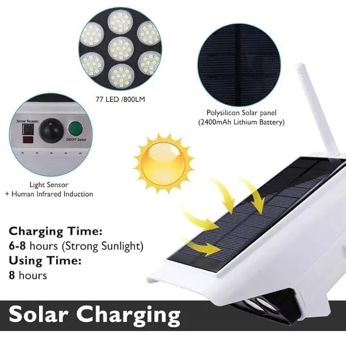 Solar-powered motion detection light for home security with 77 LEDs