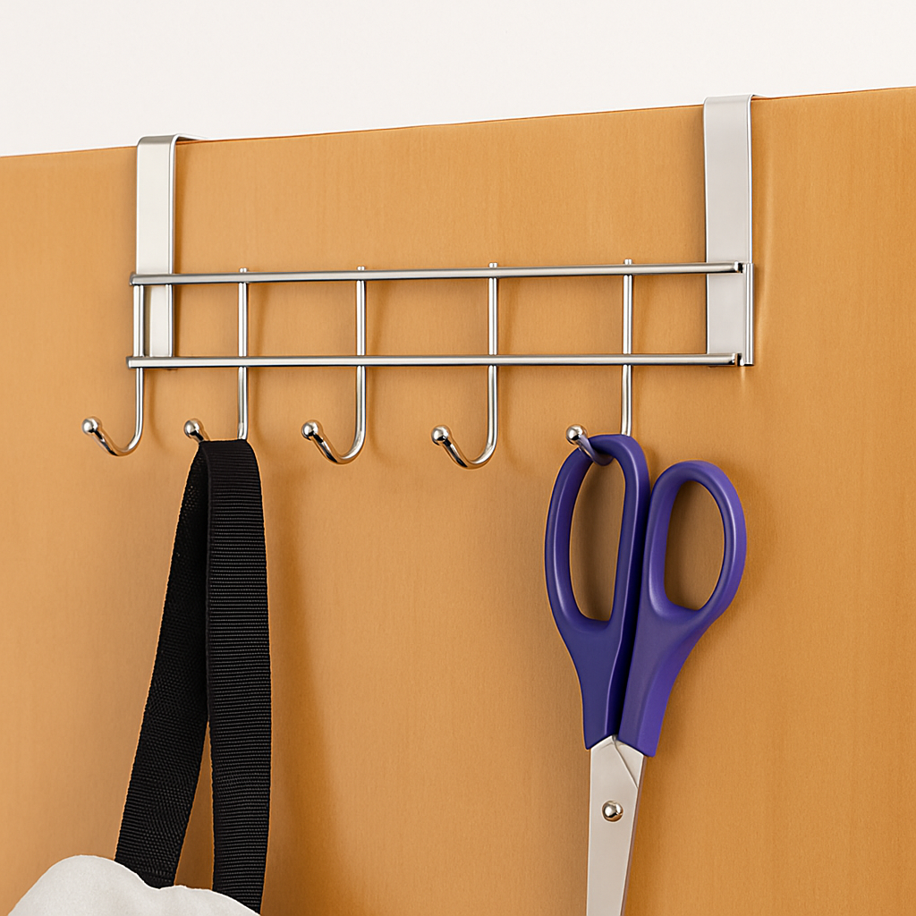 Stainless Steel Wall Hook Hanger with 5 Hooks – Space Saving Organizer for Kitchen, Bathroom & Home Essentials