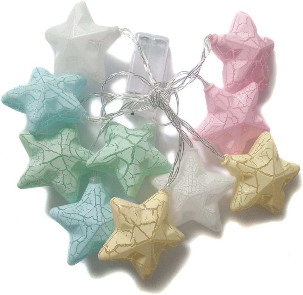 String light with 10 star-shaped LED bulbs emitting warm white light, perfect for romantic bedroom and festive decor - Decor items, LED Lights
