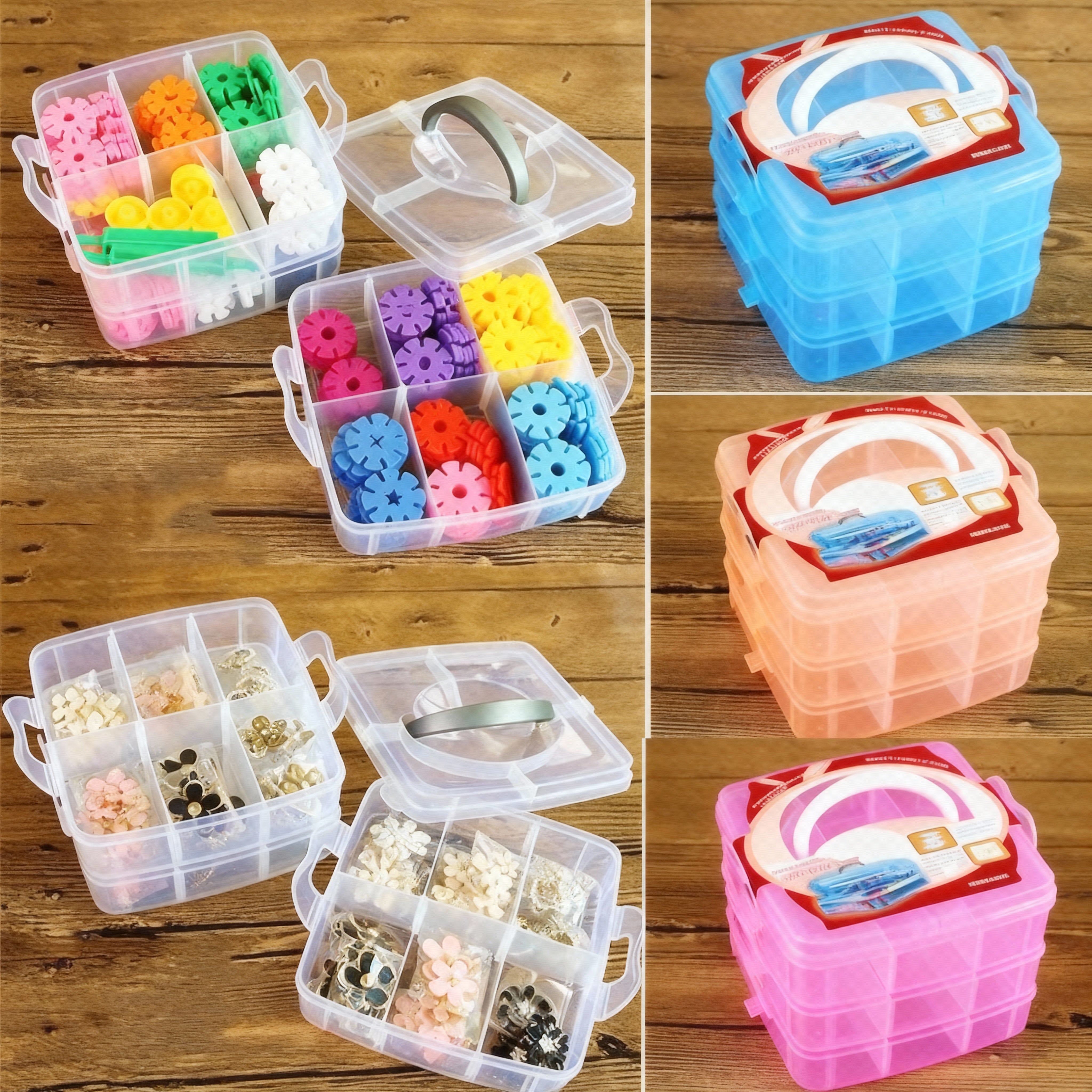 3 Layers 18 Grid Plastic Transparent Jewelry Storage Box Case Craft Boxes Square Portable Accessories Box for Earrings, Ring Small Stuffs Makeup Cosmetic Organizer, Storage Box Basket Container (Pack of 1)