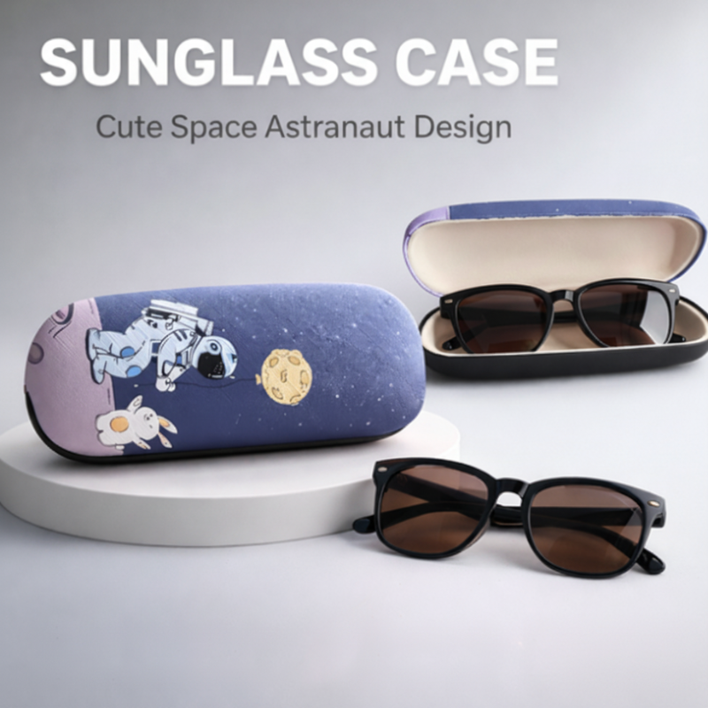 Astronaut Print Sunglass Cover – PU Leather Eyeglass Case | Stylish & Protective Glasses Holder (Random Design-Pack of 1)