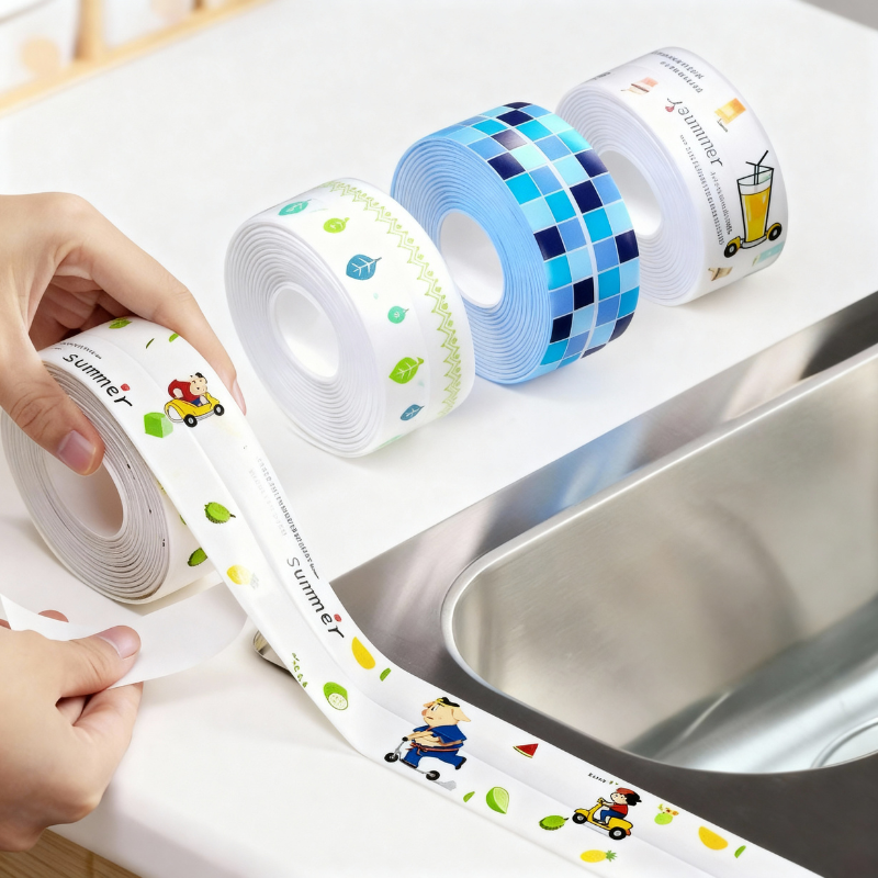 Self-Adhesive Waterproof Sealing Tape – Kitchen Sink, Bathroom Corner Gap Caulk (Oil-Proof) (Random Print)