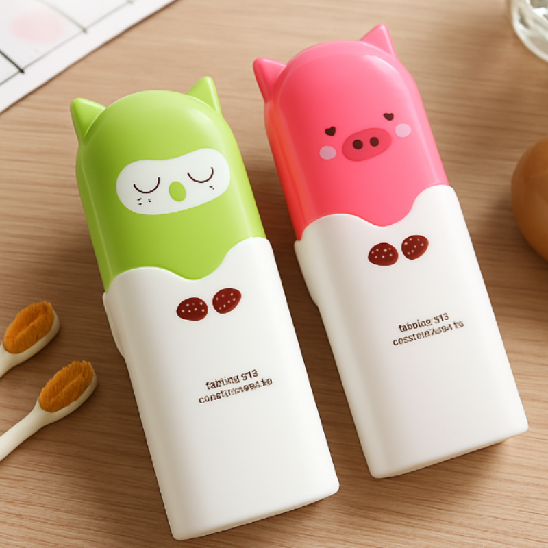 Cartoon Animal Toothbrush & Toothpaste Travel Case – Portable Plastic Toothbrush Box for Kids (Random Color, Pack of 1)