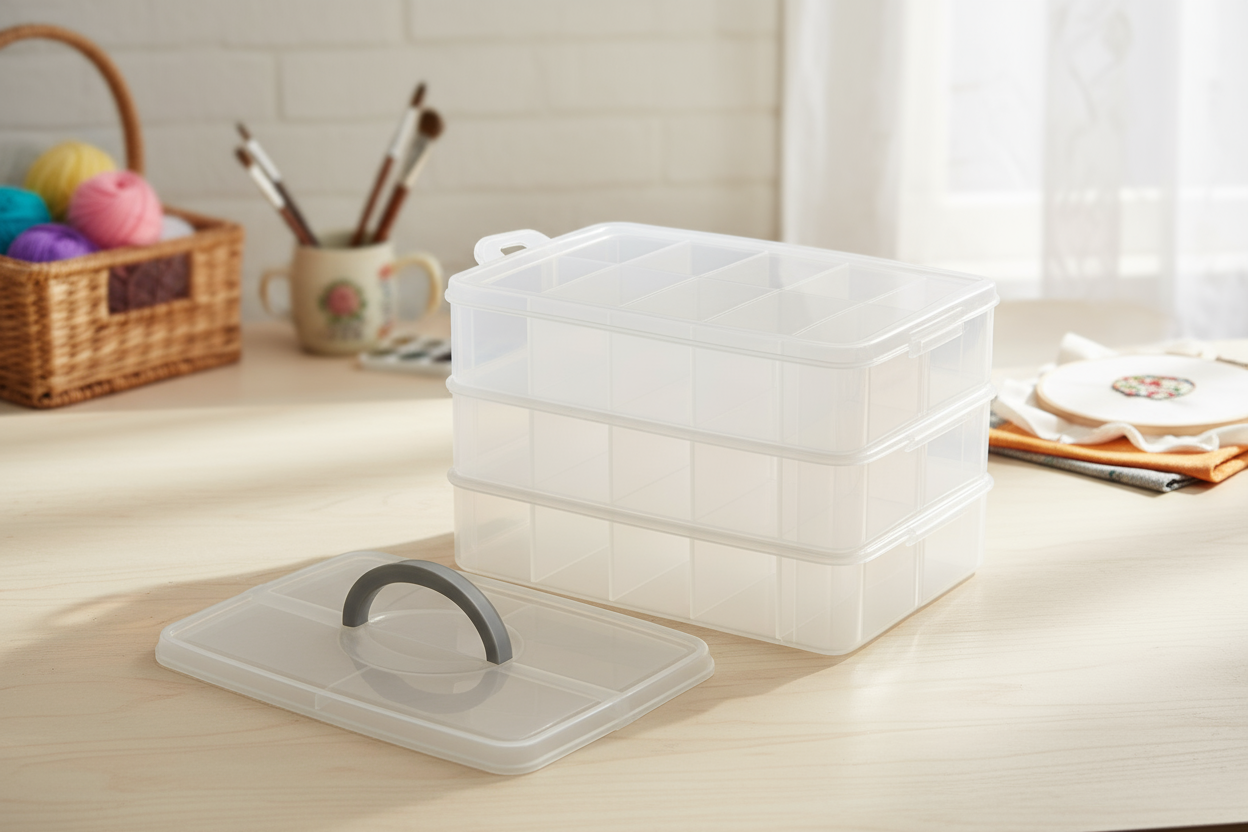 3 Layer – 30 Grid Storage Box | Transparent Plastic Organizer with Adjustable Compartments for Jewelry, Earrings, Rings, Beads, Art & Craft Supplies (Random Color-Pack of 1)