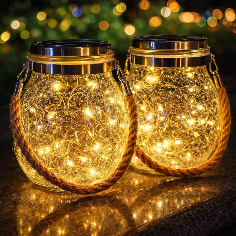Solar Powered Jar LED String Lights (Pack of 2) – Decorative Fairy Lig ...
