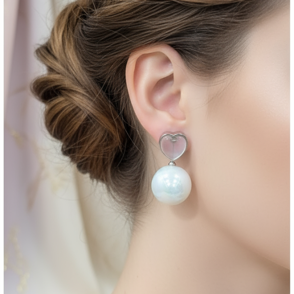 Heart Shaped Earrings with Circular Drop – Romantic Dangle Earrings for Women, Lightweight Statement Jewelry (1 Pair)