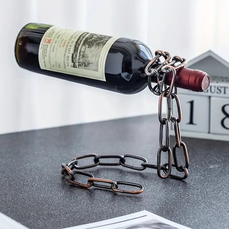 1 pc Elegant Metal Wine Bottle Holder with Iron Chain - Decorative Suspended Display Stand for Home and Kitchen Storage Organizer, Decorative Organizer|Vintage Charm|Rustic Design, Wine Rack