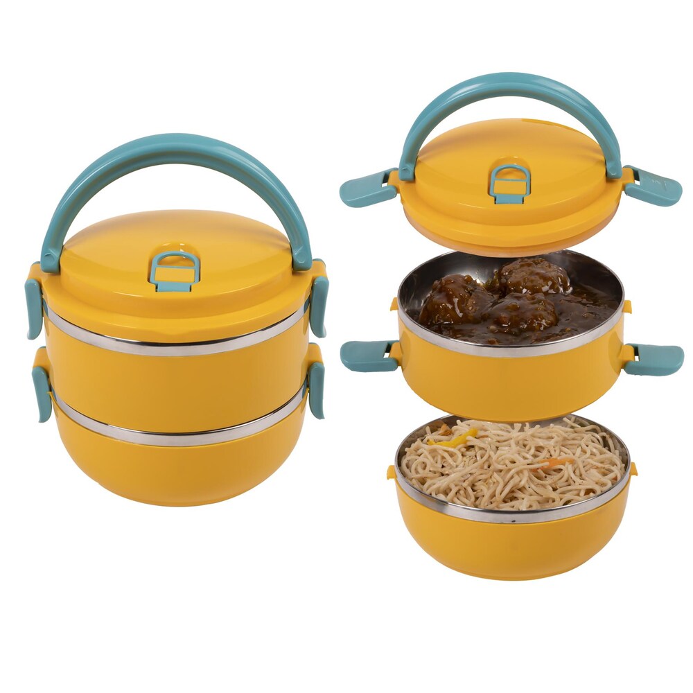 Double Layer Stainless Steel Lunch Box – Colorful, Durable, Heat-Retaining Food Container