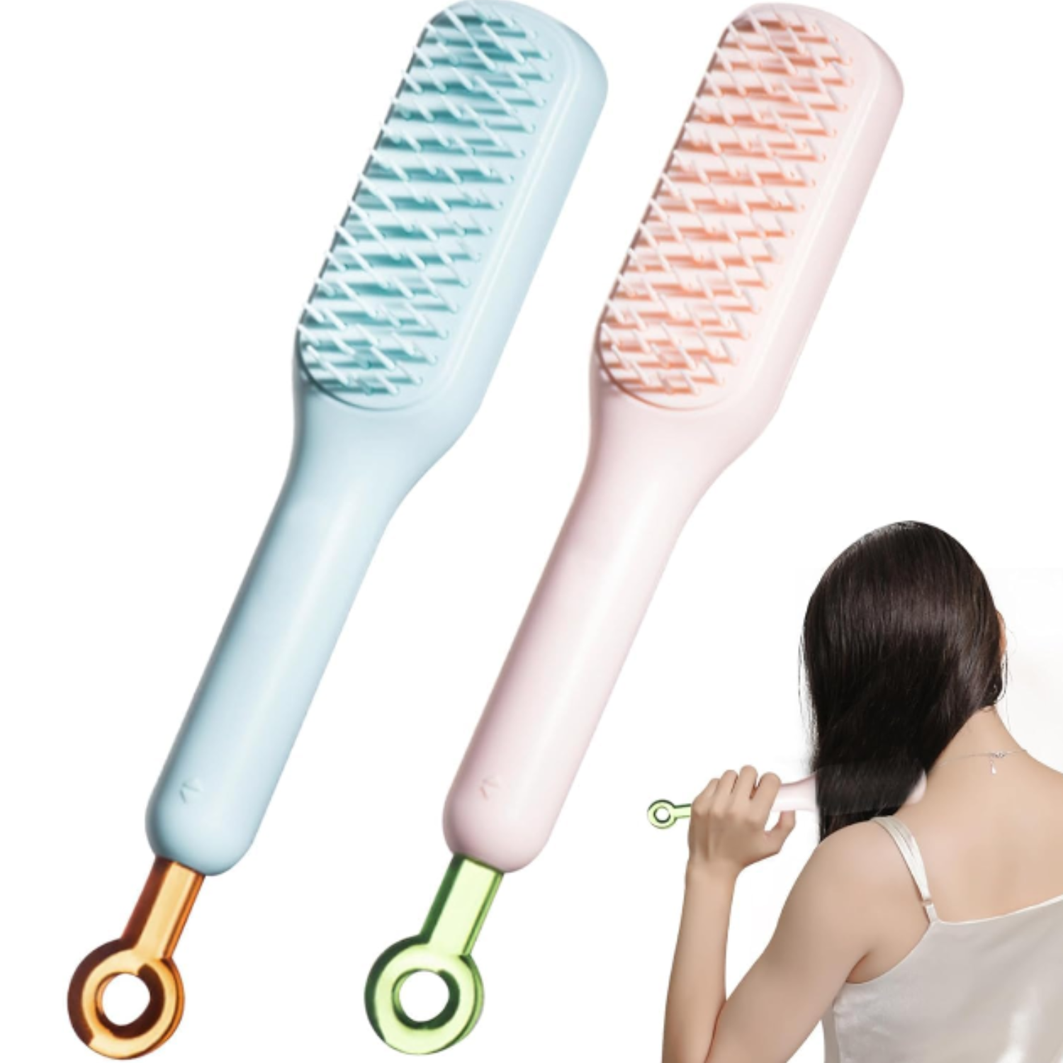 Self-Cleaning Hair Massage Comb – Soft Bristle Anti-Static Brush for Daily Hair Care (Random color-Pack of 1)