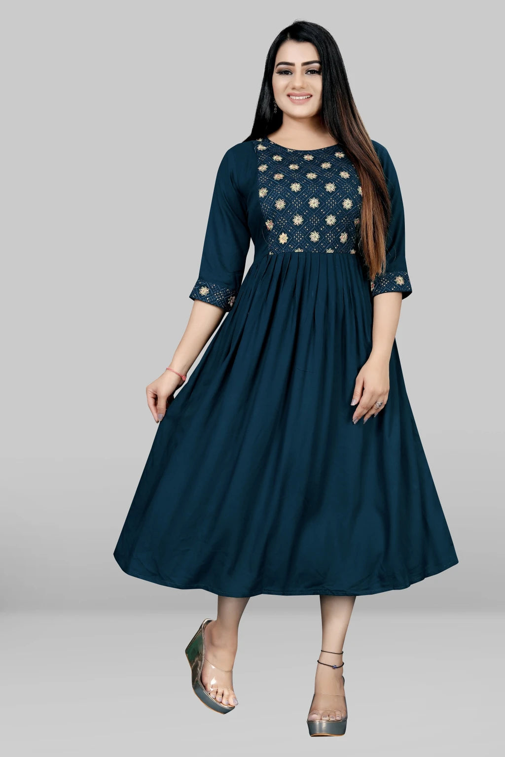 Embroidered Viscose Rayon Anarkali Kurta for Women