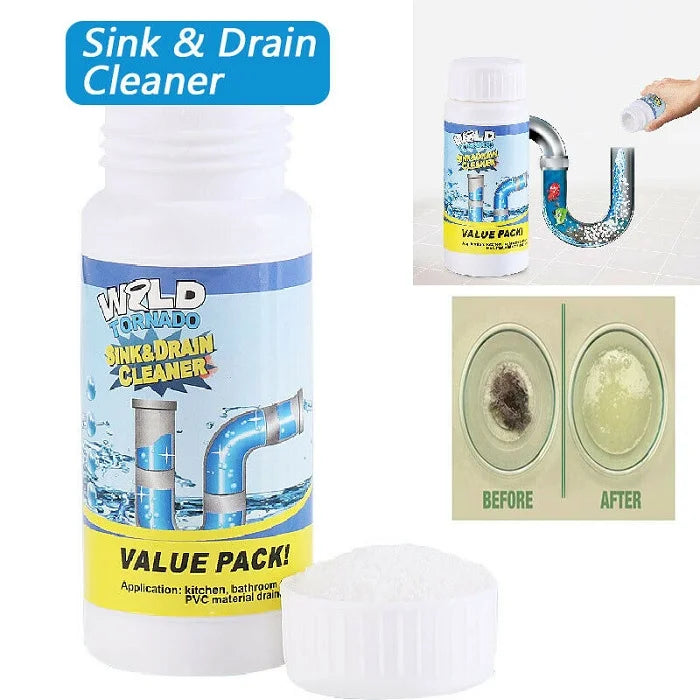 Wild Tornado Sink & Drain Cleaner, Powerful & Clog Remover Sink Cleaning Powder, Automatic Toilet Blockage Cleaner, Blockage in Washbasin, Septic Tank, Sinks, Pipes [Buy 1 Get 1 Free]