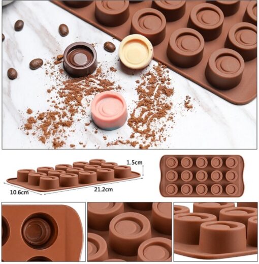 Several chocolate candy silicone molds pictures are shown from different angles.