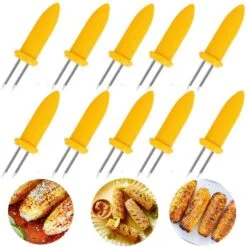 10 yellow color corn holders are mentioned along with roasted corns.