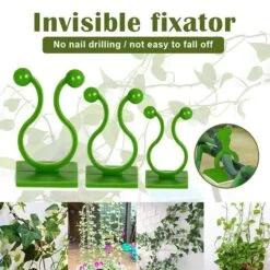 Plant wall climbing fixing clips are presented in a bigger size. Also at the bottom, 4 examples of how to use plant wall fixing clips are given.