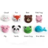 Silicone door crash pad are shown in cloud, fox, bear, pink frog, pig, panda, green frog, and blue whale pattern.