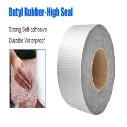 Man is using waterproof anti slip tape on the left hand side and on a right hand side a zoom in picture of waterproof anti slip tape is given.