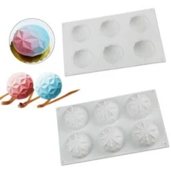 Diamond cut chocolate and candy molds tray with 3 candies.