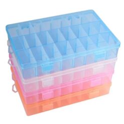 Blue, white, pink, and orange color 24 grid storage box is shown.