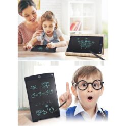 At the top, mother is looking her daughter enjoying spending time with magic lcd drawing tablet. At the bottom, baby boy picture is mentioned along with the magic lcd drawing tablet.