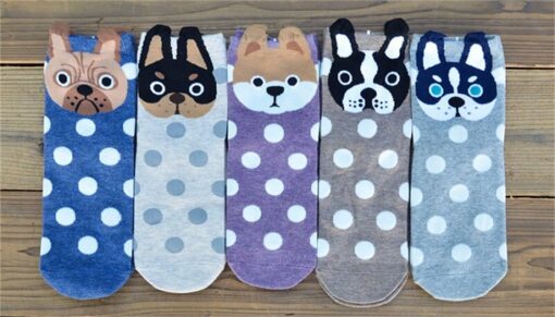 5 Polka dot dog design ankle length cotton socks
