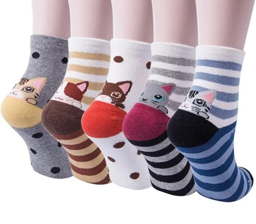 5 Different design cat face socks.