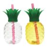 Pineapple water bottle with straw in grey and yellow color.