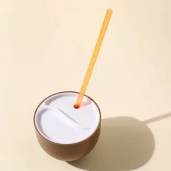Coconut cup shape fancy water bottle with straw