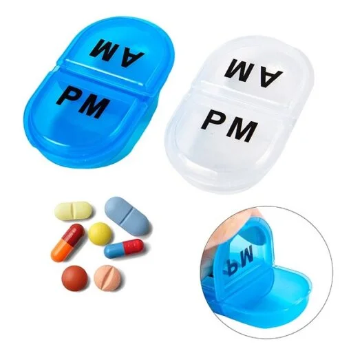 AM PM pill box is shown in grey and blue color.