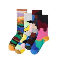 Four oil painting design colorful cotton socks.