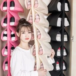 Shoes are organized in a 12 pocket hanging shoe storage
