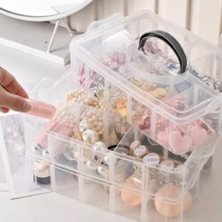 All the makeup and beauty products are organized in a 30 grid storage box