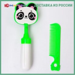 Neon and white color baby panda plastic cartoon comb and brush.