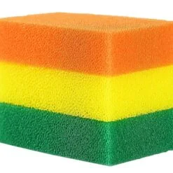 Kitchen cleaning sponge set with 3 different color sponges.